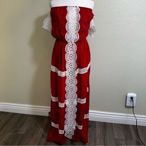 FN Fashion Long Red Sleeveless Dress Unknown Size & Fabric (M - L) Crochet Italy